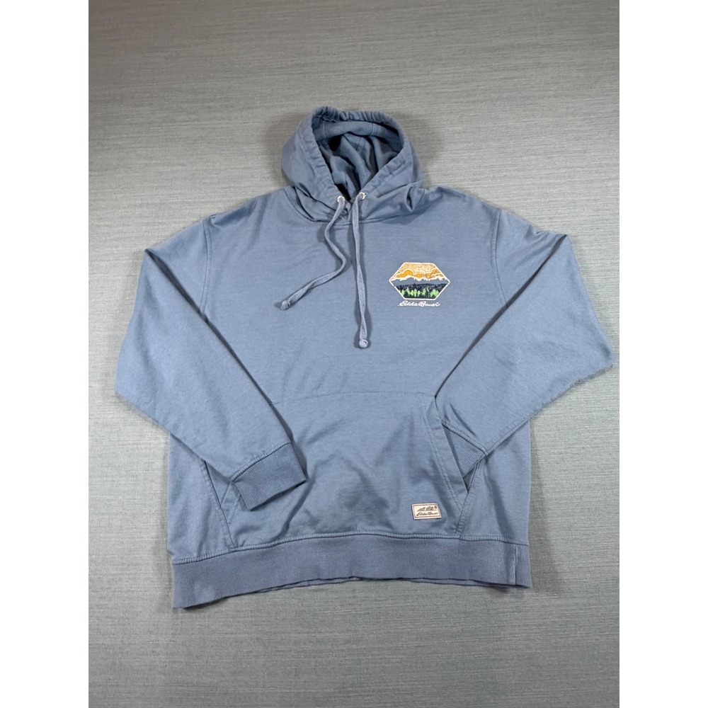 Eddie Bauer Mens Mountain Forest Graphic Hoodie Blue Pullover EM12HD162P Large